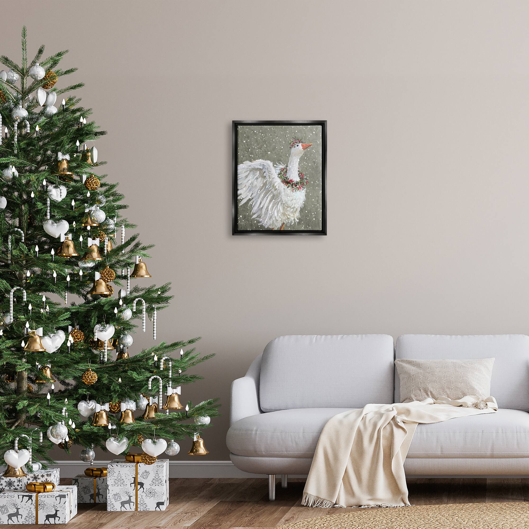 Stupell Industries Winter Goose Seasonal Botanicals Framed Floater Canvas Wall Art
